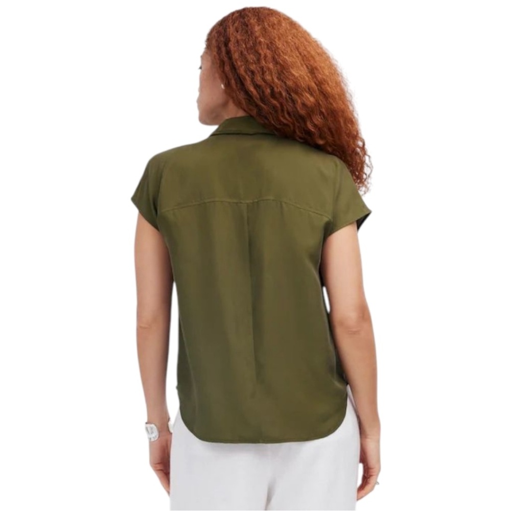NWT Madewell Washable Silk Drapey Patch Pocket Sleeveless Shirt Loden Green Sz S - Picture 2 of 13